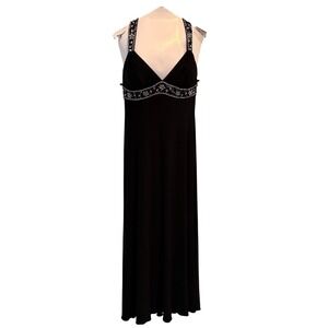 XSCAPE by Joanna Ortiz Dress Petite 10 P Black Evening Gown Beaded Maxi Formal